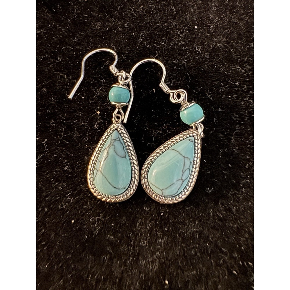 sterling silver turquoise teardrop Dangle Earrings 925 Southwestern Boho